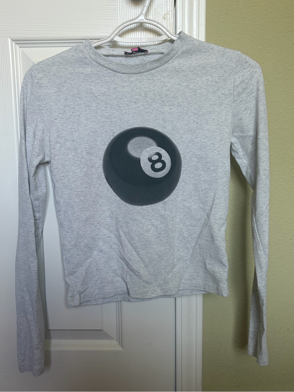 Edikted Light Gray Long Sleeve Tee with 8-Ball Graphic